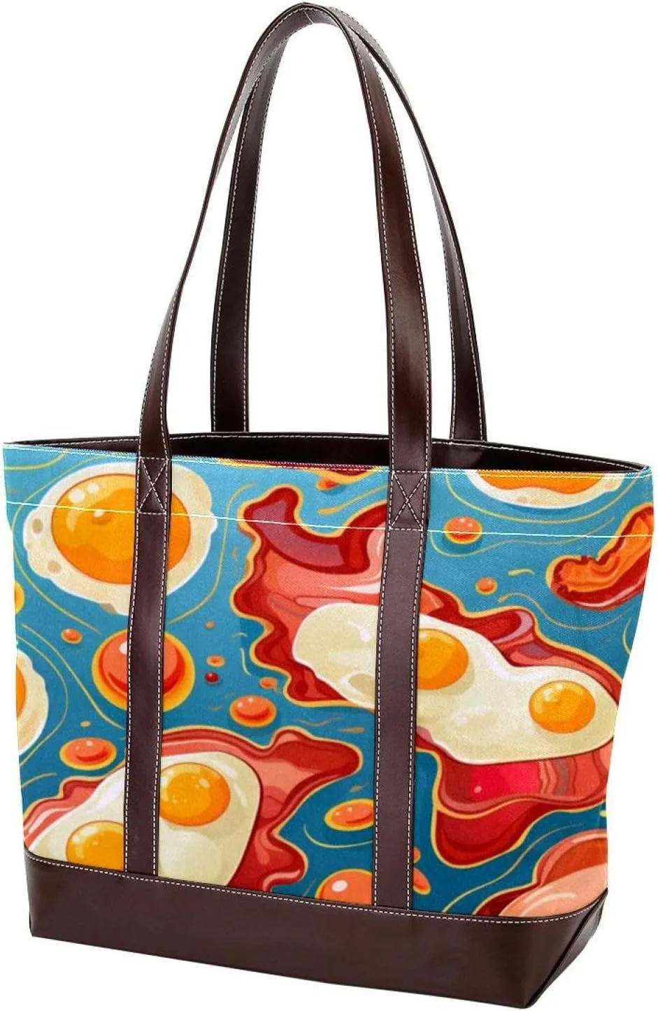 The Tote Bag For Women,Tote Bag With Zipper,Canvas Tote Bag,Breakfast Bacon and Eggs Handbags