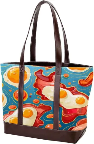 The Tote Bag For Women,Tote Bag With Zipper,Canvas Tote Bag,Breakfast Bacon and Eggs Handbags