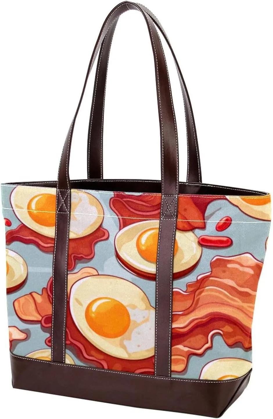 The Tote Bag For Women,Tote Bag With Zipper,Canvas Tote Bag,Breakfast Bacon and Eggs Handbags