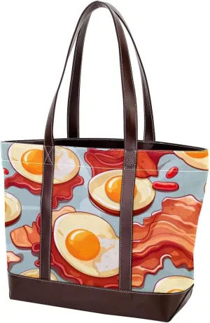 The Tote Bag For Women,Tote Bag With Zipper,Canvas Tote Bag,Breakfast Bacon and Eggs Handbags
