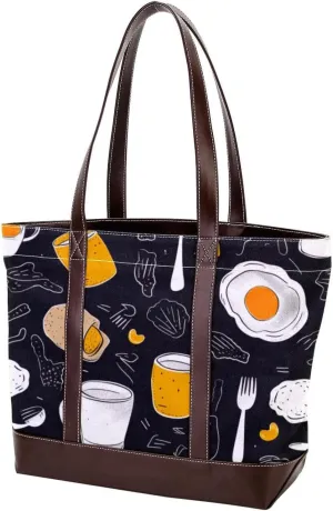 The Tote Bag For Women,Tote Bag With Zipper,Canvas Tote Bag,Breakfast Coffee Fried Egg Handbags