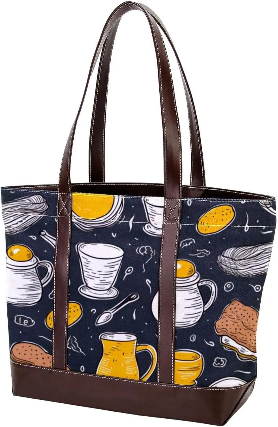 The Tote Bag For Women,Tote Bag With Zipper,Canvas Tote Bag,Breakfast Coffee Fried Egg Handbags
