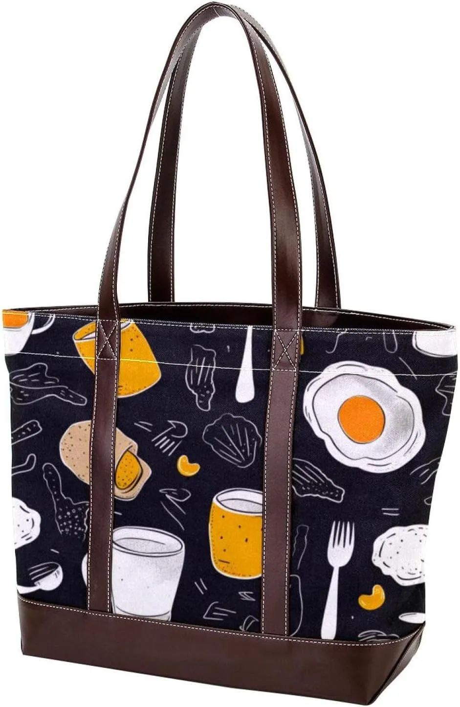 The Tote Bag For Women,Tote Bag With Zipper,Canvas Tote Bag,Breakfast Coffee Fried Egg Handbags