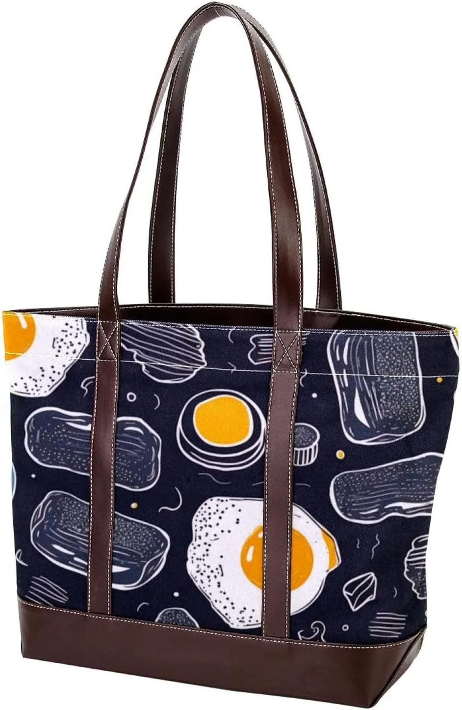The Tote Bag For Women,Tote Bag With Zipper,Canvas Tote Bag,Breakfast Coffee Fried Egg Handbags