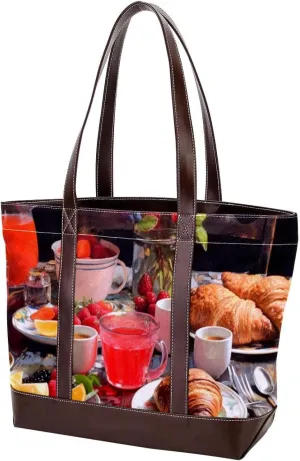 The Tote Bag For Women,Tote Bag With Zipper,Canvas Tote Bag,Breakfast Food Handbags