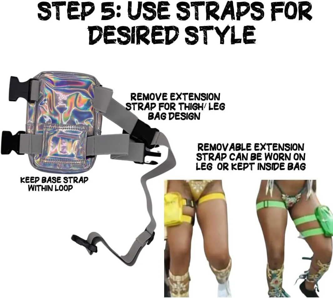 Thigh Bag| Leg Harness Bag| Crossbody Bag| Waist Pouch Rave Bag for Women Hiking Travel Fanny Pack with Adjustable Straps| Holographic Unisex Phone holder bag Convertible 4 in1 design (Green)