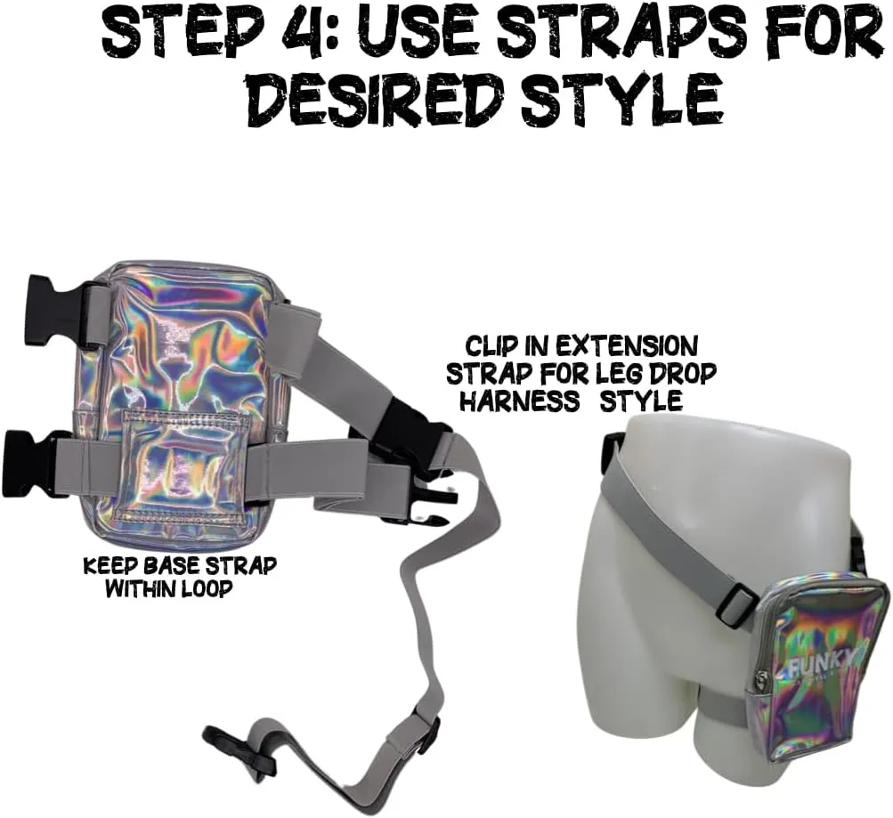 Thigh Bag| Leg Harness Bag| Crossbody Bag| Waist Pouch Rave Bag for Women Hiking Travel Fanny Pack with Adjustable Straps| Holographic Unisex Phone holder bag Convertible 4 in1 design (Green)