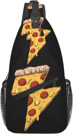 Thunder Cheesy Pizza Crossbody Bag Cross Chest Bag Adjustable Sling Backpack Sports Gym Shoulder Bags Travel Cycling Daypack Diagonally Casual Rucksack