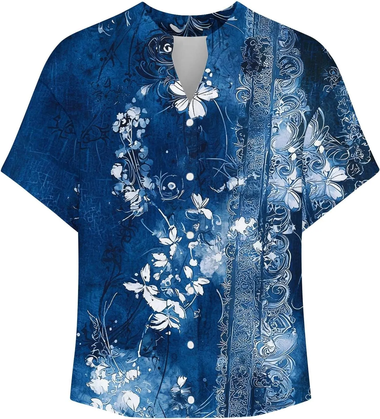 Tie Dye Tops for Women Summer Casual V Neck Tunic Loose Fit Short Sleeve Blouse Lightweight Floral Graphic Shirt