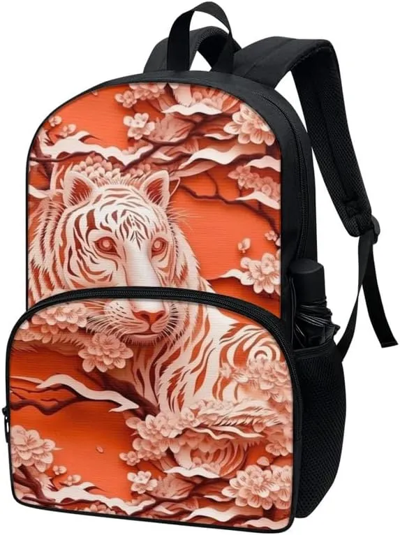 Tiger Paper Sculpture Print Casual Daypacks Cute Animal Tigers Backpack with Laptop Compartment Tourism School Business Casual Backpack Lightweight Travel Rucksack, Orange