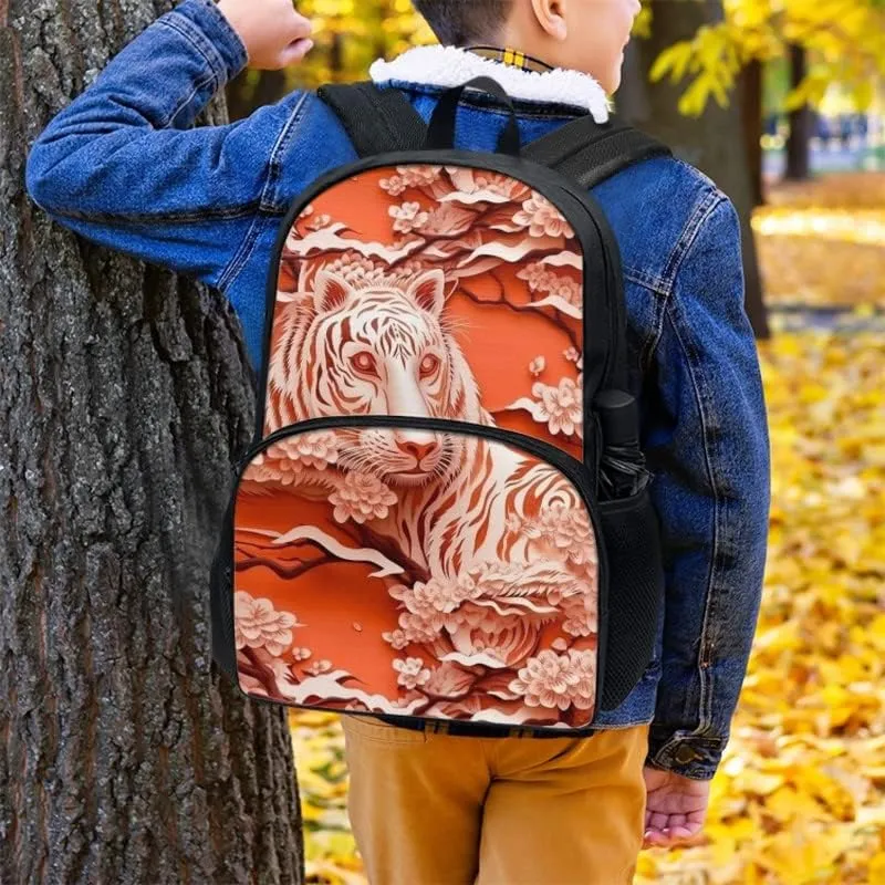 Tiger Paper Sculpture Print Casual Daypacks Cute Animal Tigers Backpack with Laptop Compartment Tourism School Business Casual Backpack Lightweight Travel Rucksack, Orange