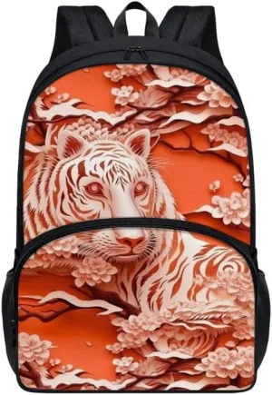 Tiger Paper Sculpture Print Casual Daypacks Cute Animal Tigers Backpack with Laptop Compartment Tourism School Business Casual Backpack Lightweight Travel Rucksack, Orange