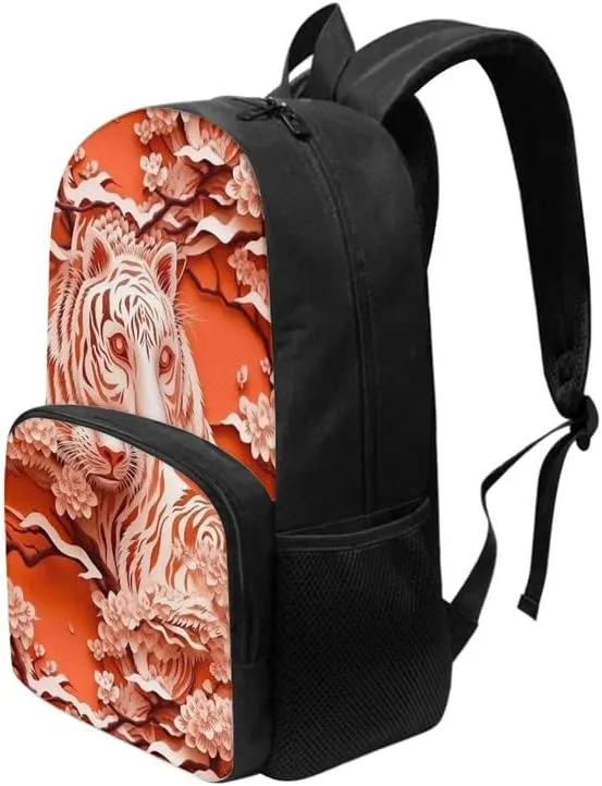 Tiger Paper Sculpture Print Casual Daypacks Cute Animal Tigers Backpack with Laptop Compartment Tourism School Business Casual Backpack Lightweight Travel Rucksack, Orange
