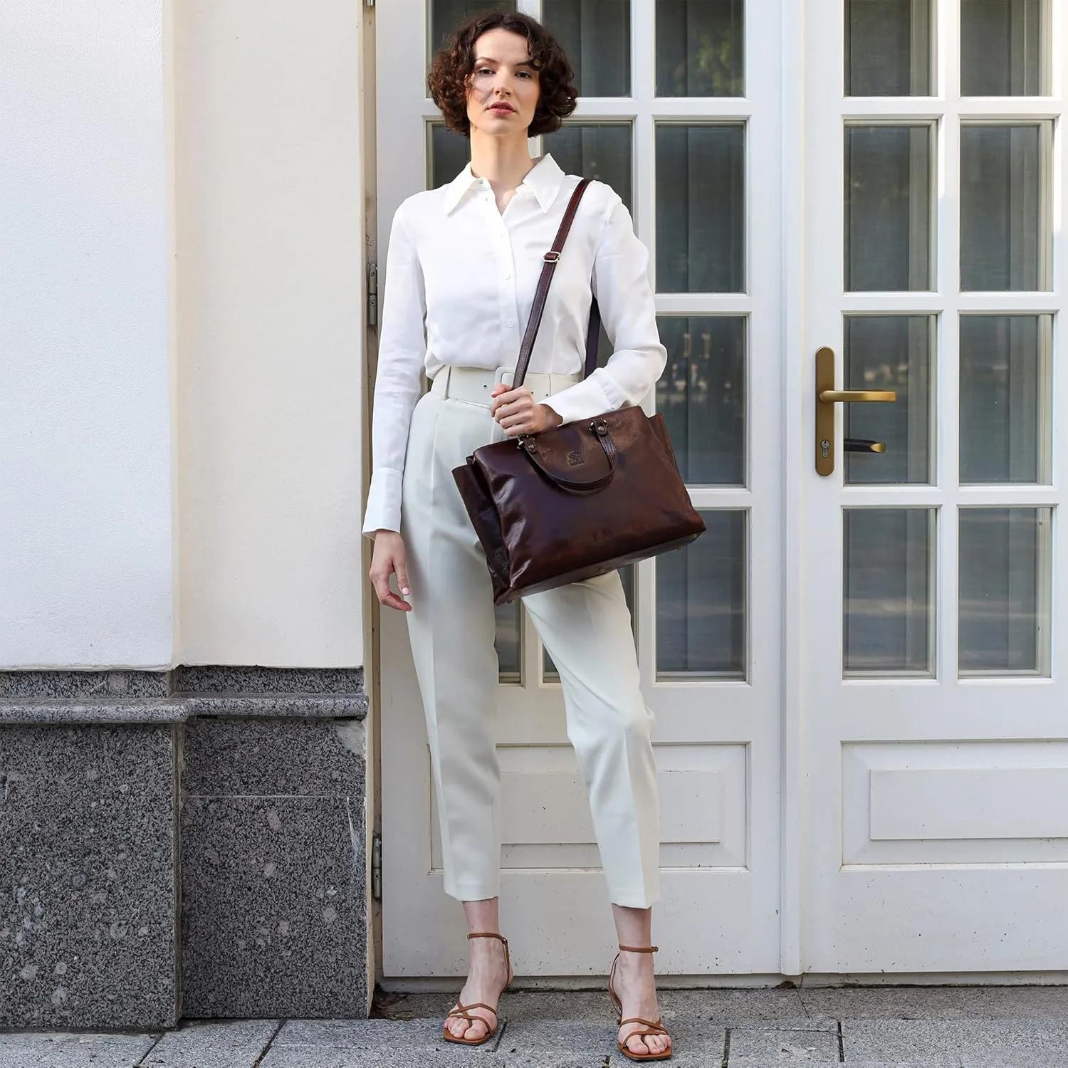 Time Resistance Leather Handbag for Women - Italian Handmade Bag - Top Handle Bag - Ladies Handbag - Cowhide Purse - Shopper
