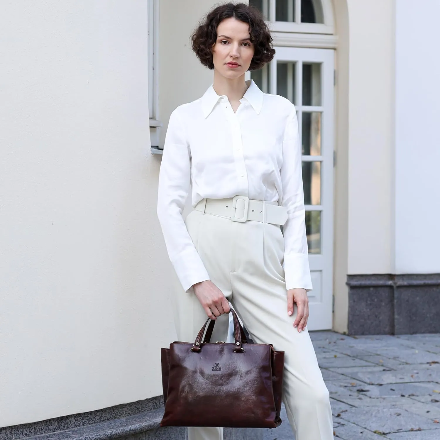 Time Resistance Leather Handbag for Women - Italian Handmade Bag - Top Handle Bag - Ladies Handbag - Cowhide Purse - Shopper