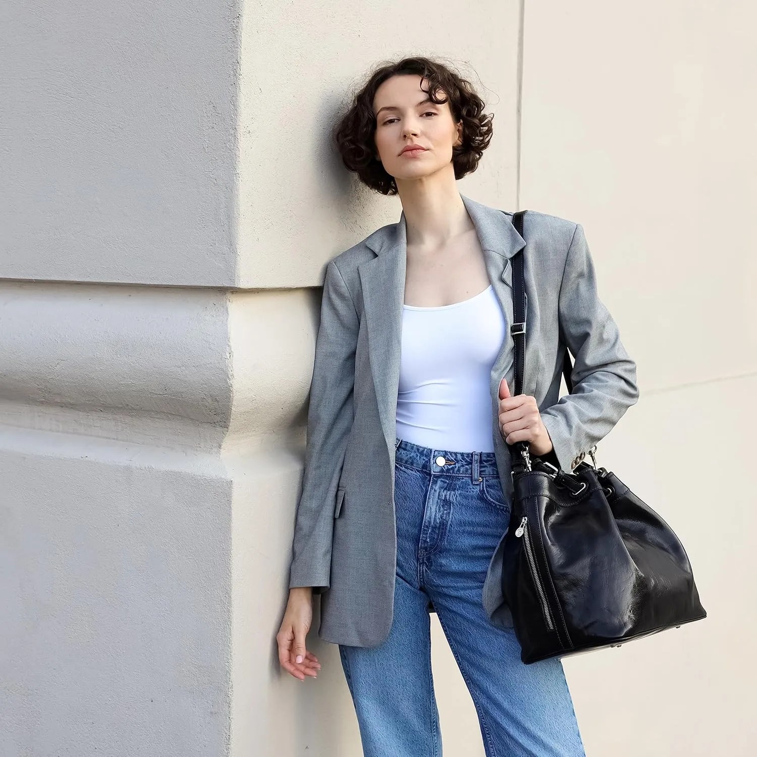 Time Resistance Leather Handbag - Top Handle Bag - Full-Grain Leather Purse for Women