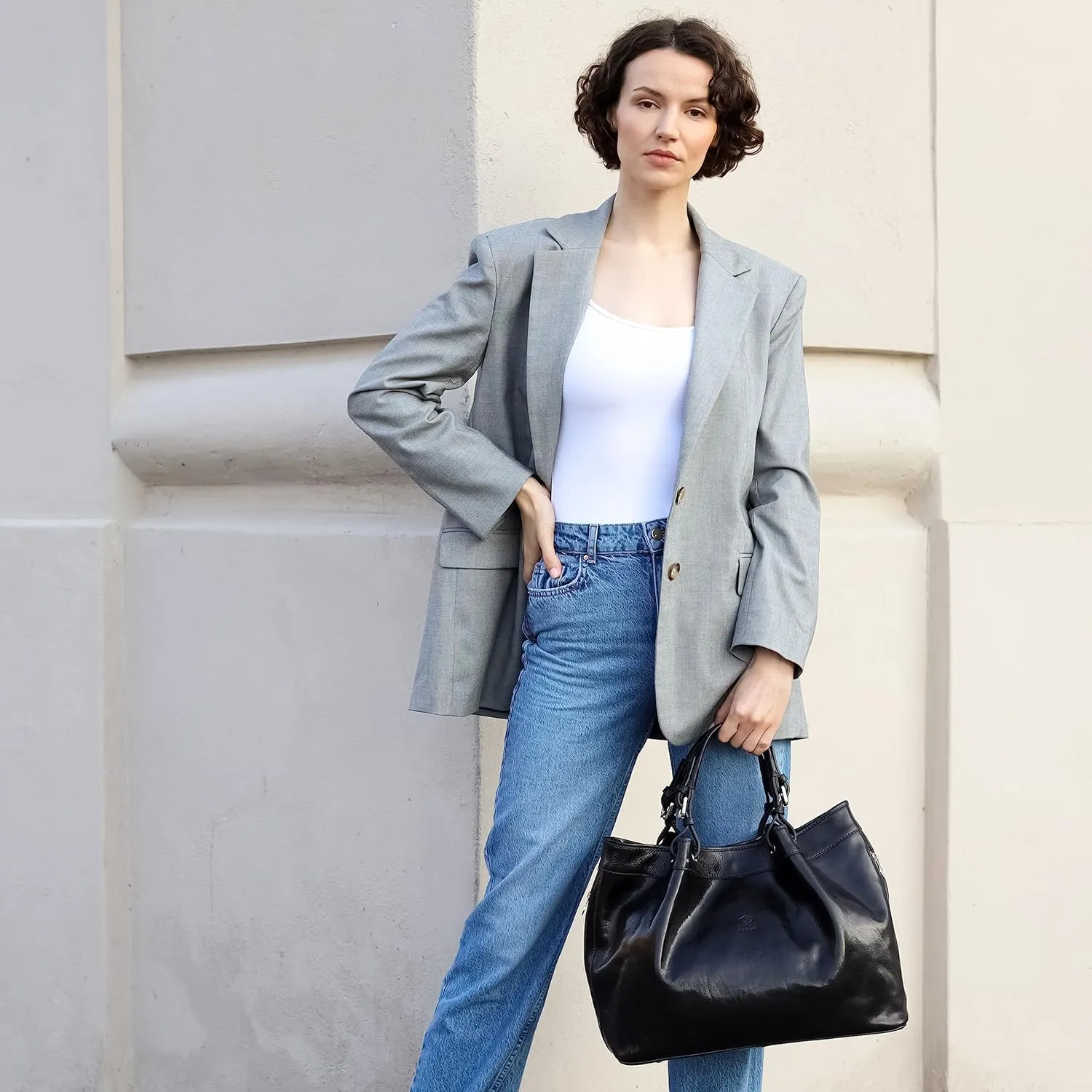 Time Resistance Leather Handbag - Top Handle Bag - Full-Grain Leather Purse for Women