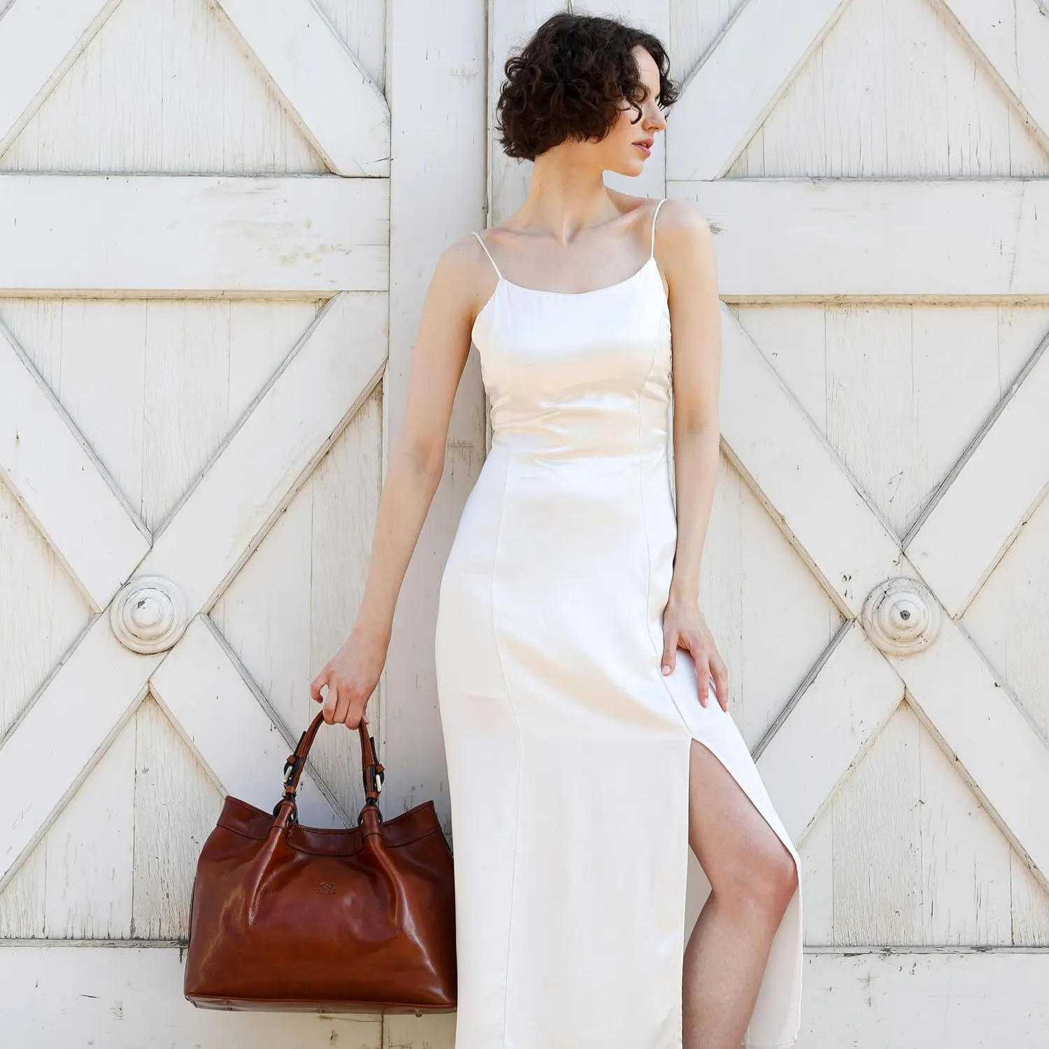 Time Resistance Leather Handbag - Top Handle Bag - Full-Grain Leather Purse for Women