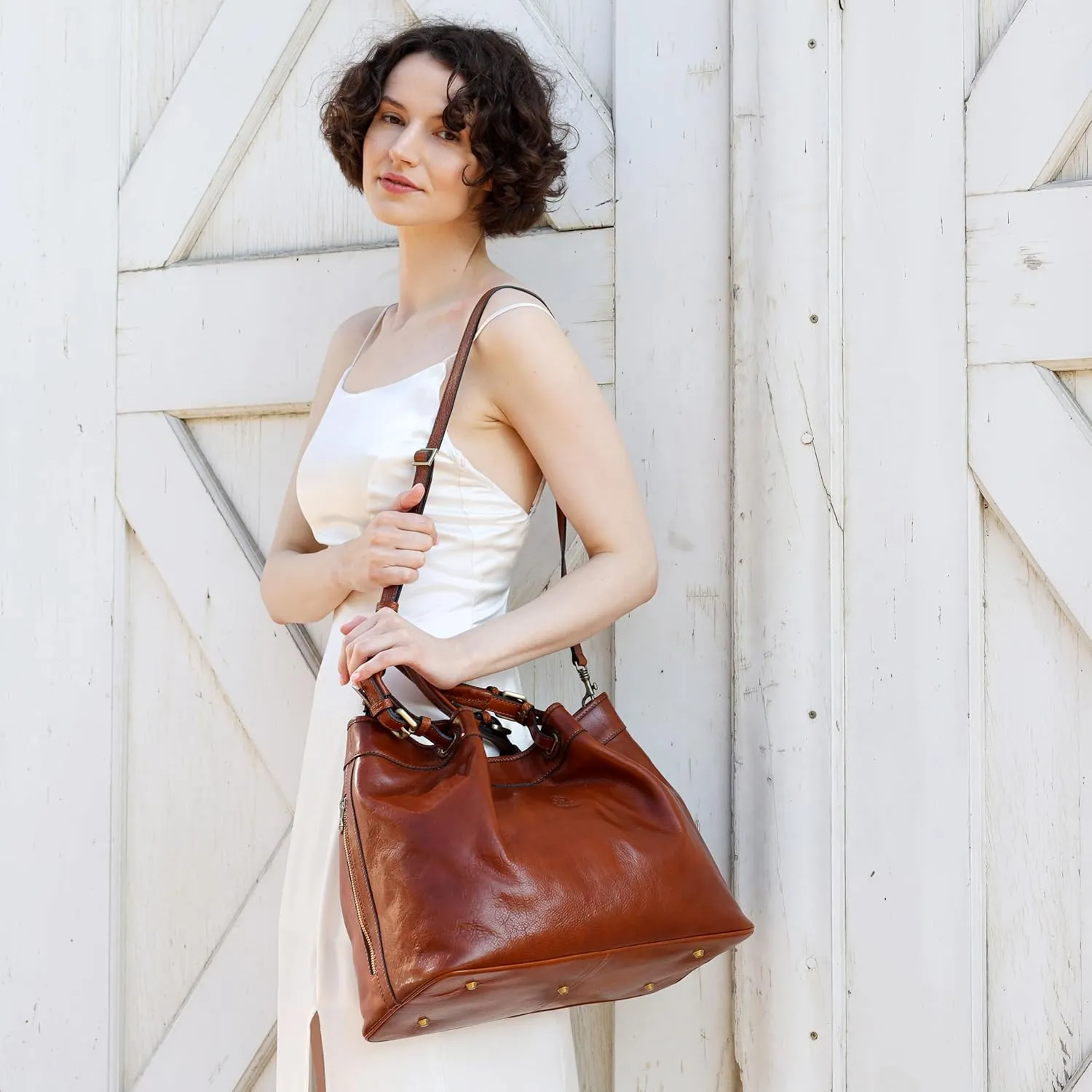 Time Resistance Leather Handbag - Top Handle Bag - Full-Grain Leather Purse for Women