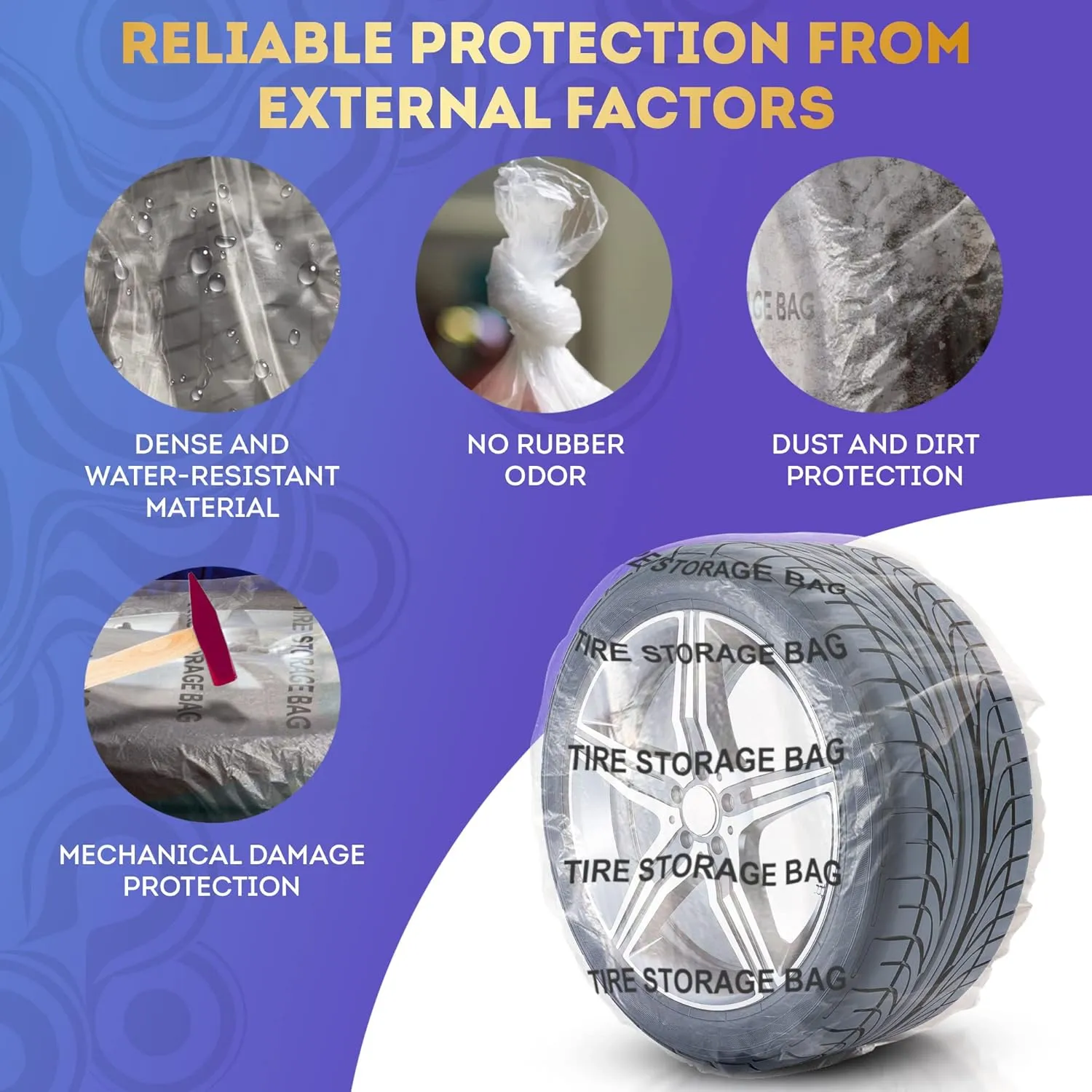 Tire Storage Bags, 24 x 12 x 40 Inch. 100 Pack 1.5 Mil PE Tire Storage Bag Up To R19 Tires. Tear Resistant Tire Bags for Car, Bike, Bicycle