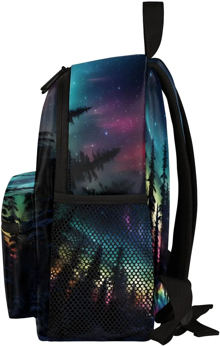 Toddler Backpack Northern Lights Aurora Kindergarden Kids Bacpack for Boys Girls Preschool Bag Fantasy Aurora Lightweight Small Travel Rucksack Bag with Bottle Holder