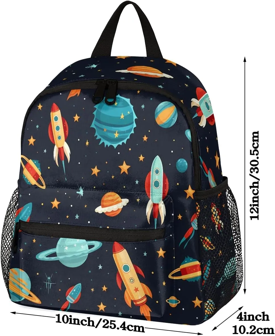 Toddler Backpack Space Planet Kindergarden Kids Bacpack for Boys Girls Preschool Bag Rocket Universe Lightweight Small Travel Rucksack Bag with Bottle Holder