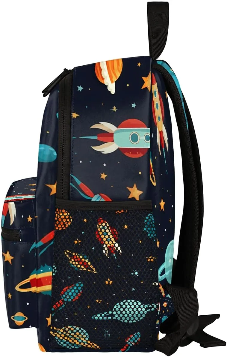 Toddler Backpack Space Planet Kindergarden Kids Bacpack for Boys Girls Preschool Bag Rocket Universe Lightweight Small Travel Rucksack Bag with Bottle Holder