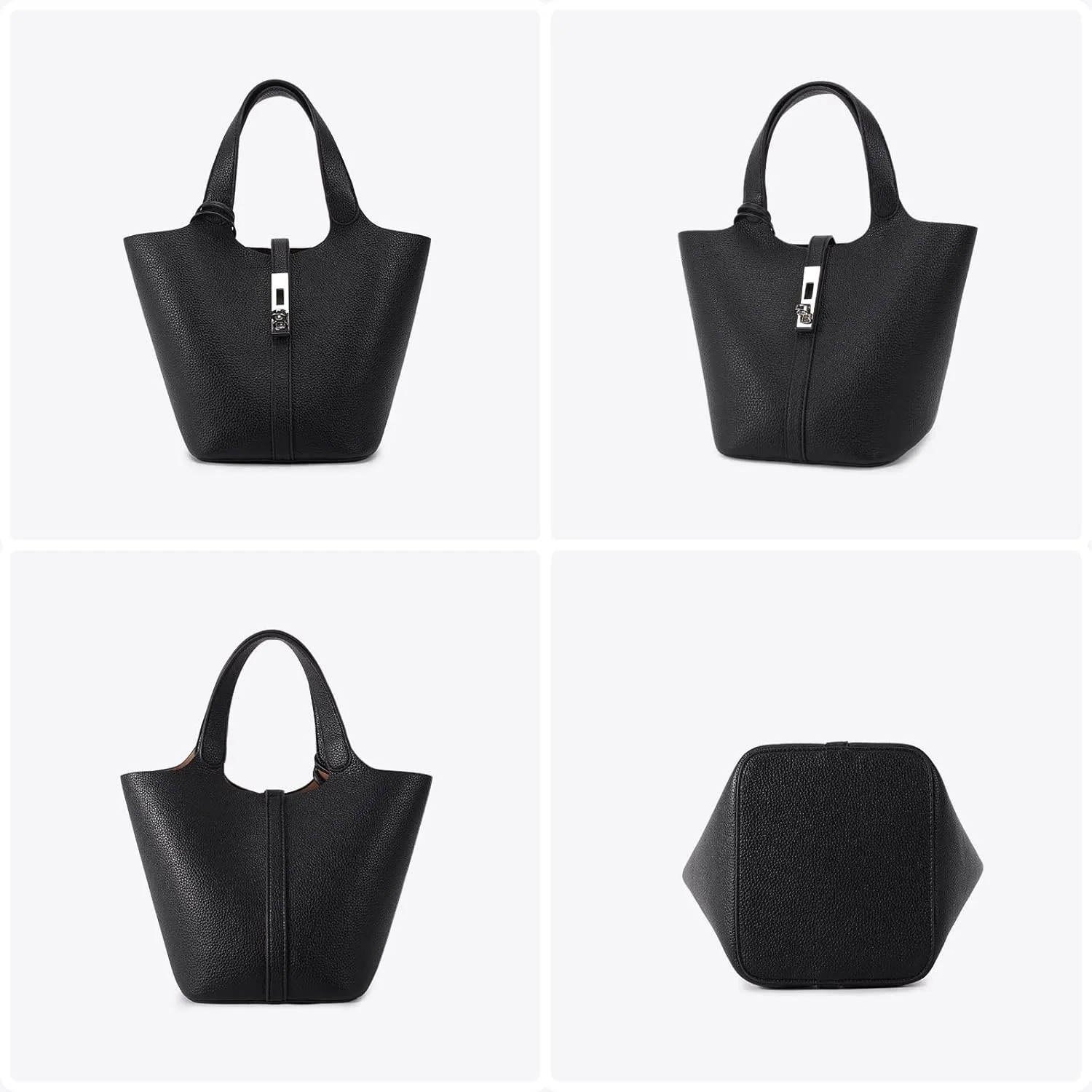 Top Handle Bag for Women Vegan Leather Bucket Bag for Women Shoulder Purse Satchel with Detachable Small Purse