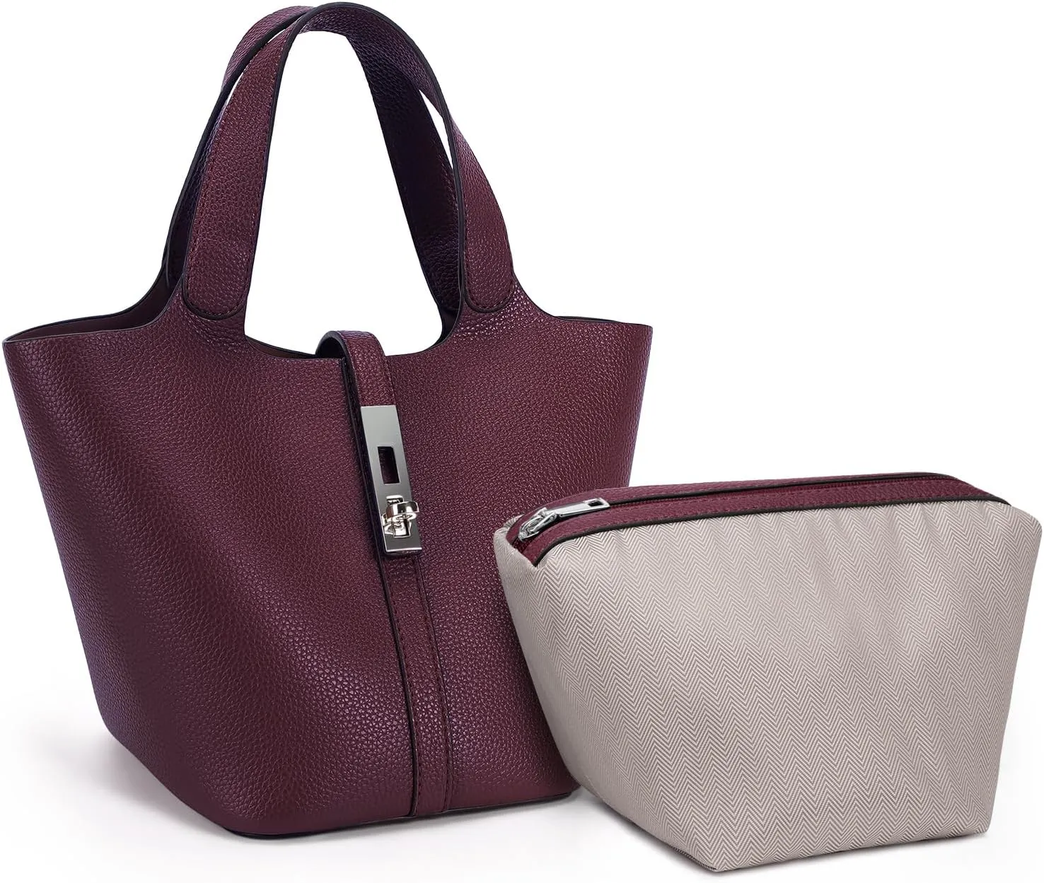 Top Handle Bag for Women Vegan Leather Bucket Bag for Women Shoulder Purse Satchel with Detachable Small Purse