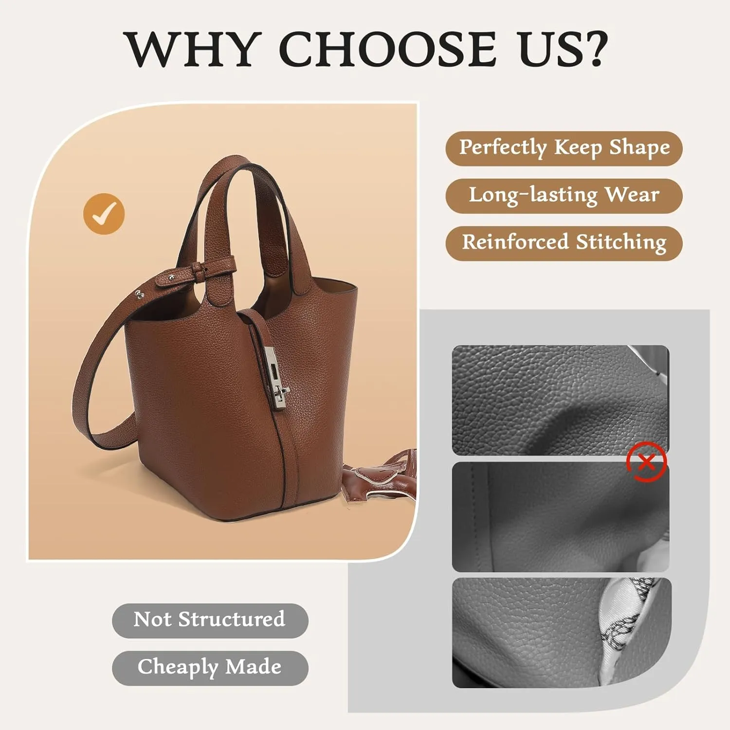Top Handle Bag for Women Vegan Leather Bucket Bag for Women Shoulder Purse Satchel with Detachable Small Purse