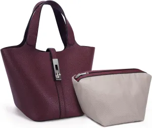 Top Handle Bag for Women Vegan Leather Bucket Bag for Women Shoulder Purse Satchel with Detachable Small Purse