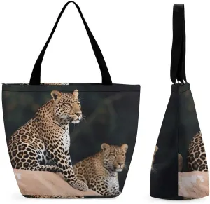 Tote Bag for Women Grocery Bag African Leopard on Rock Foldable Shopping Bags Reusable Large Tote Bag