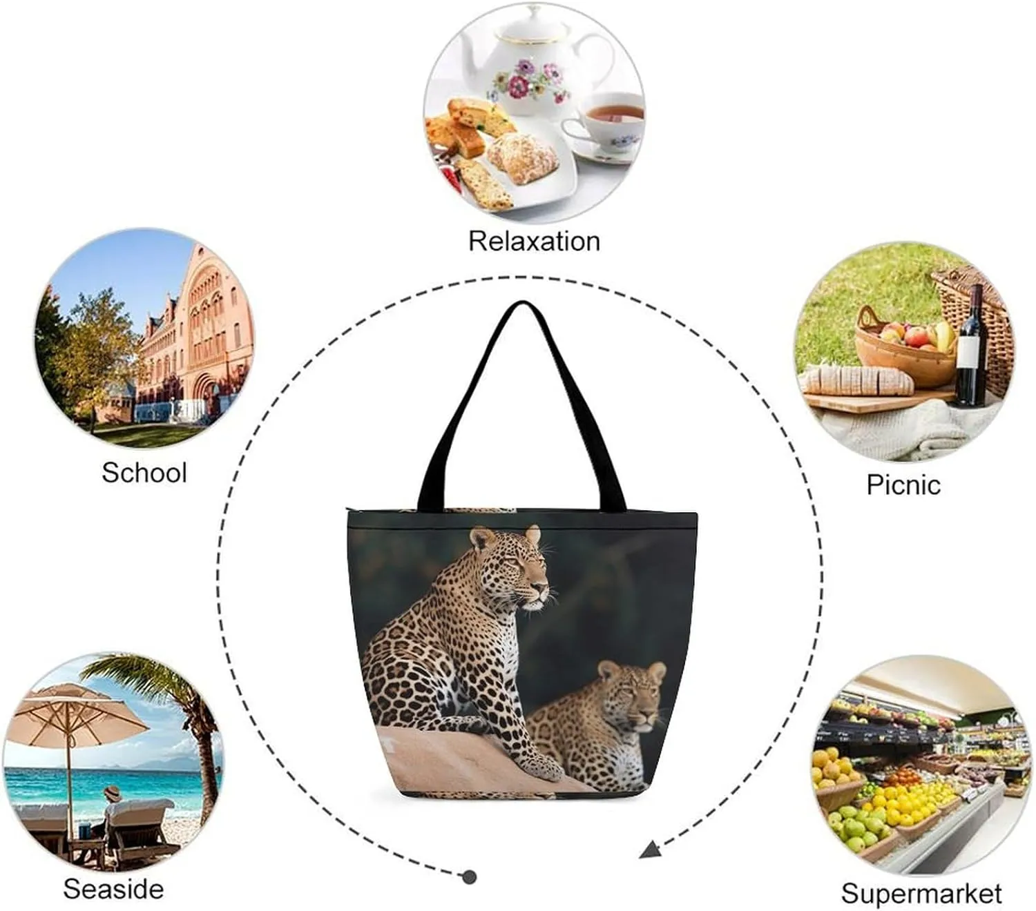 Tote Bag for Women Grocery Bag African Leopard on Rock Foldable Shopping Bags Reusable Large Tote Bag