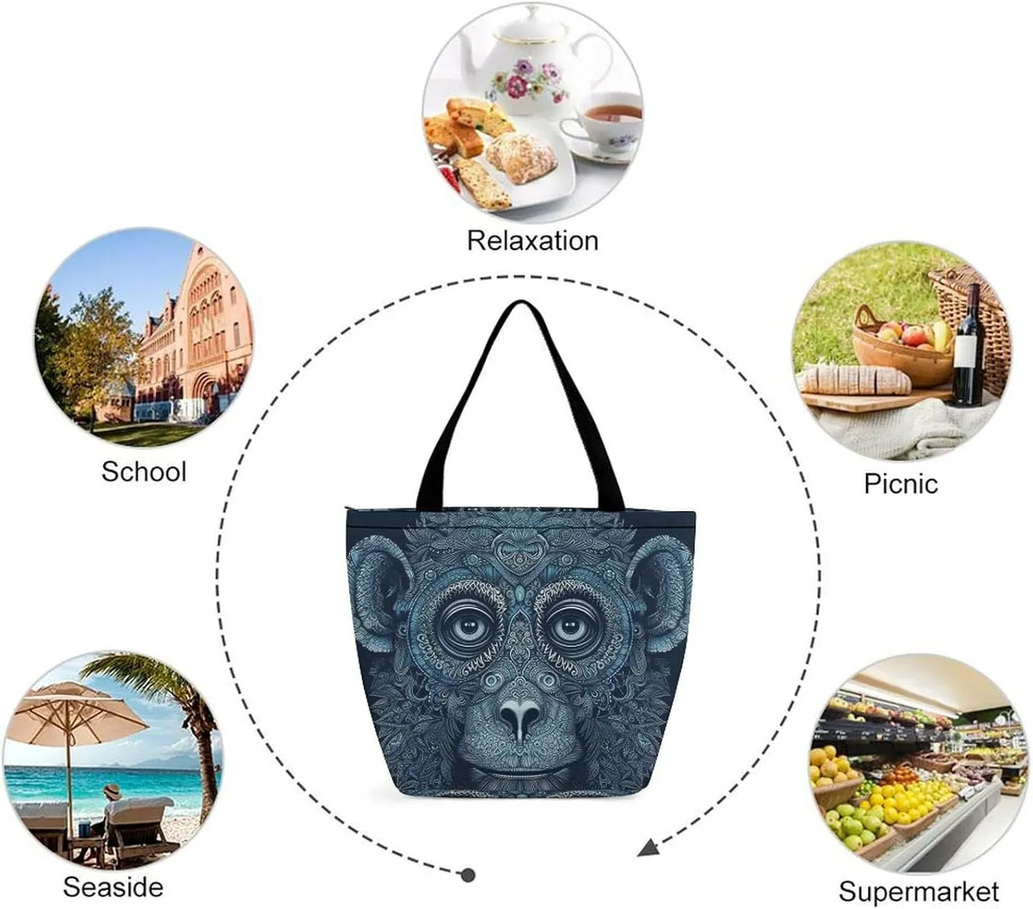 Tote Bag for Women Grocery Bag Flowers Bright Colors Foldable Shopping Bags Reusable Large Tote Bag