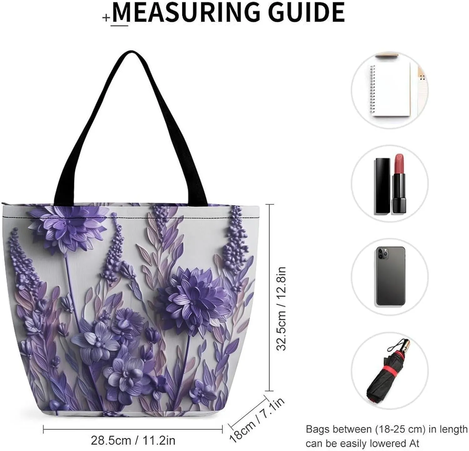 Tote Bag for Women Grocery Bag Purple Flower Foldable Shopping Bags Reusable Large Tote Bag