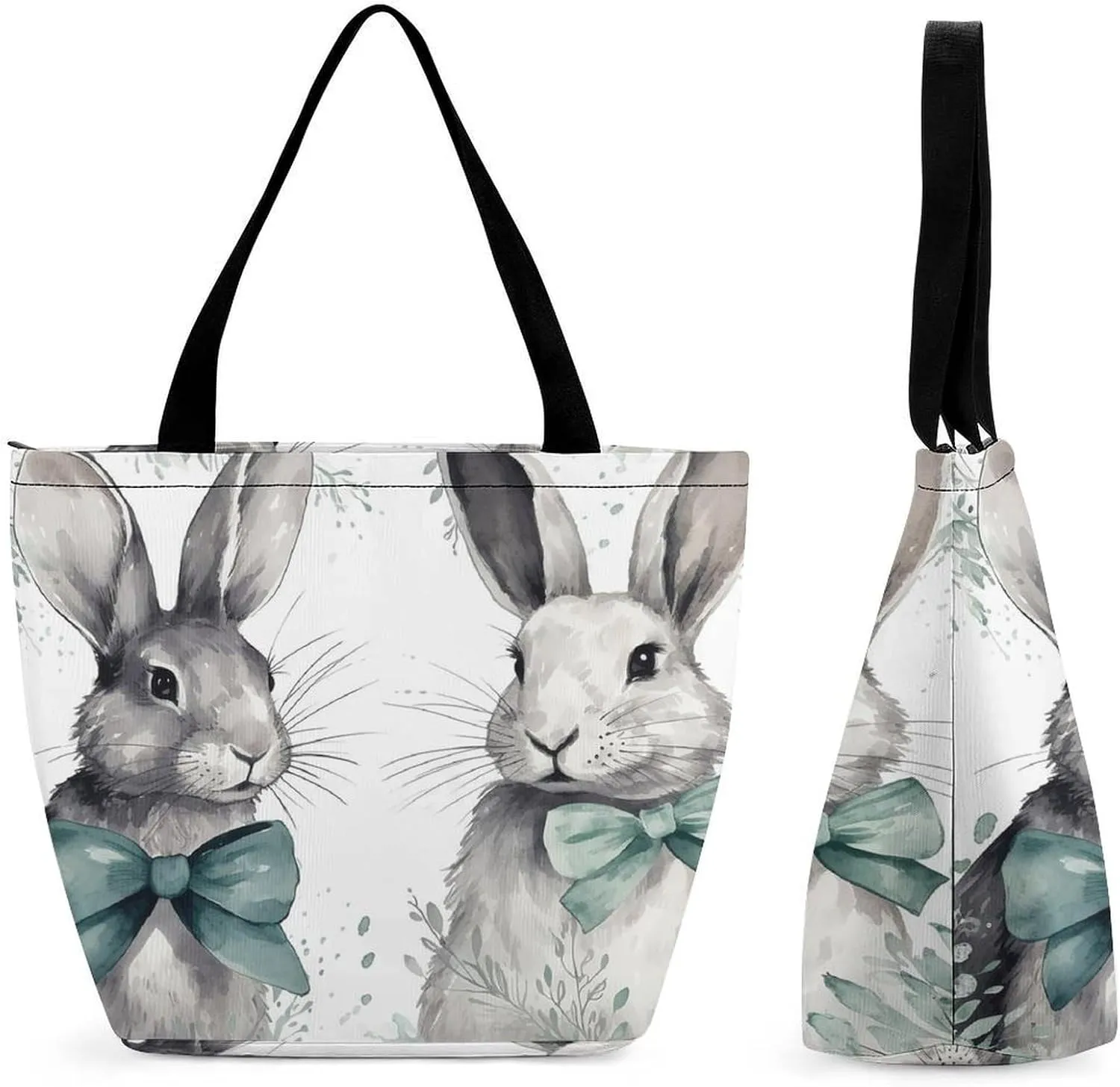 Tote Bag for Women Grocery Bag Rabbit Holding Heart Foldable Shopping Bags Reusable Large Tote Bag