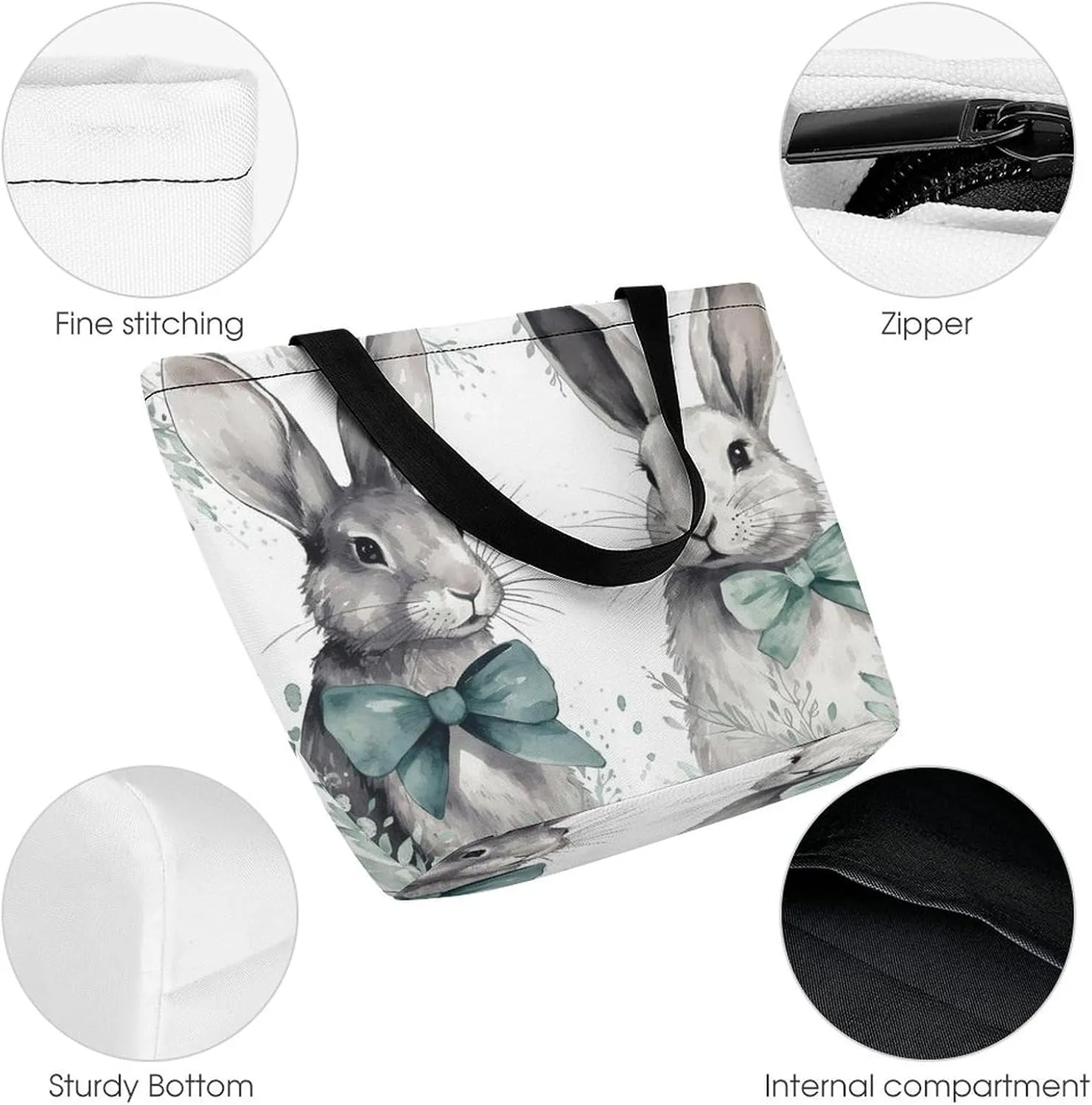 Tote Bag for Women Grocery Bag Rabbit Holding Heart Foldable Shopping Bags Reusable Large Tote Bag