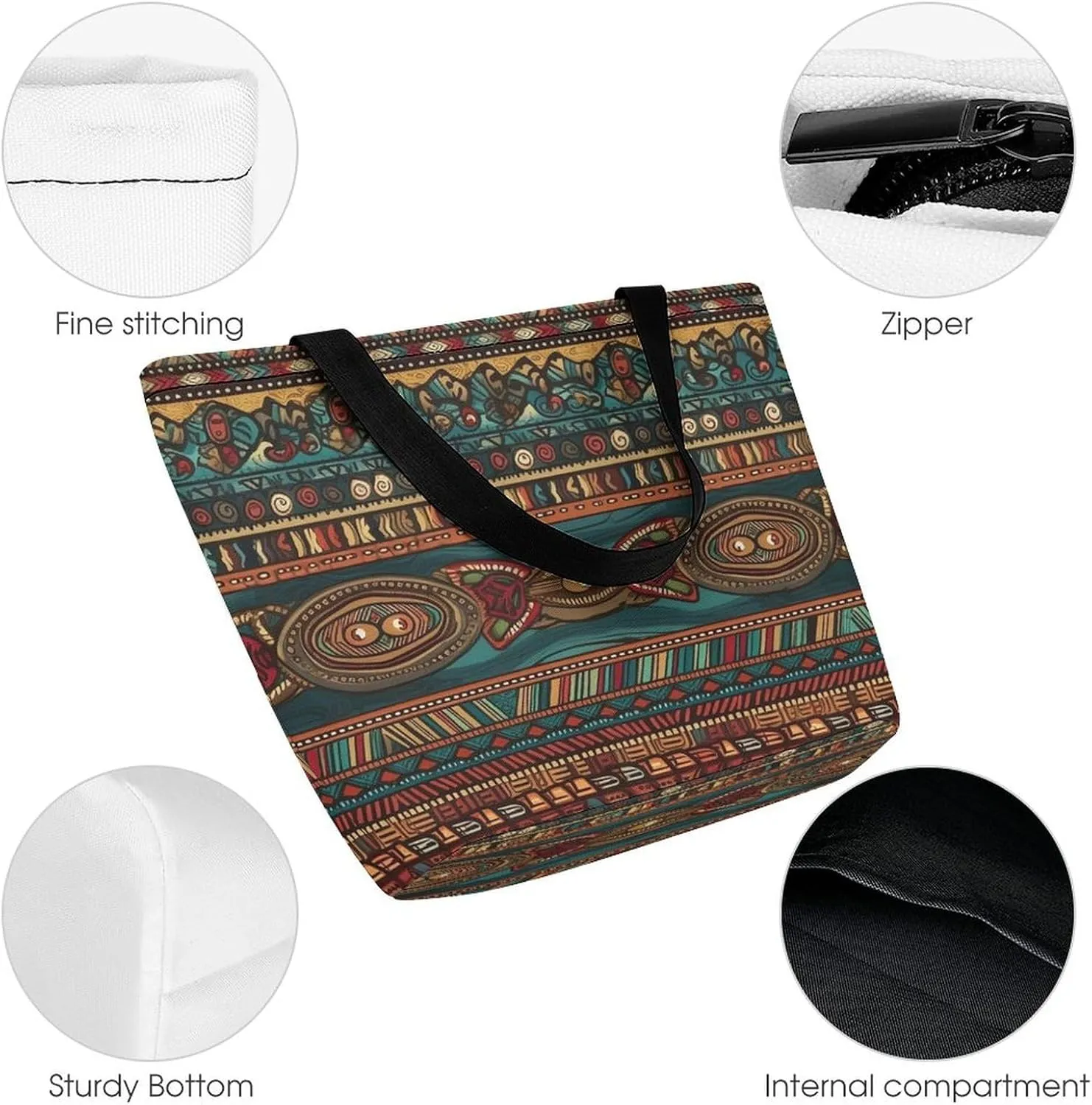 Tote Bag for Women Grocery Bag Special Ethnic Patterns Foldable Shopping Bags Reusable Large Tote Bag