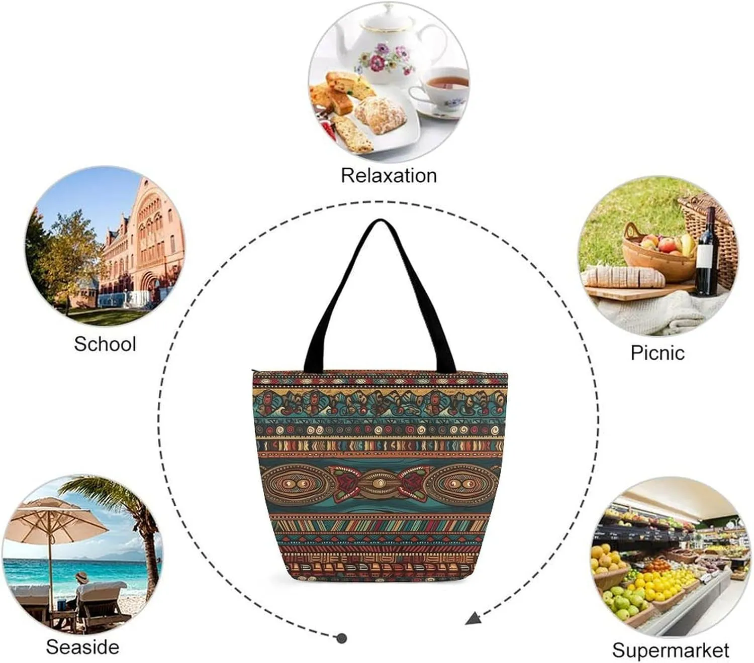 Tote Bag for Women Grocery Bag Special Ethnic Patterns Foldable Shopping Bags Reusable Large Tote Bag