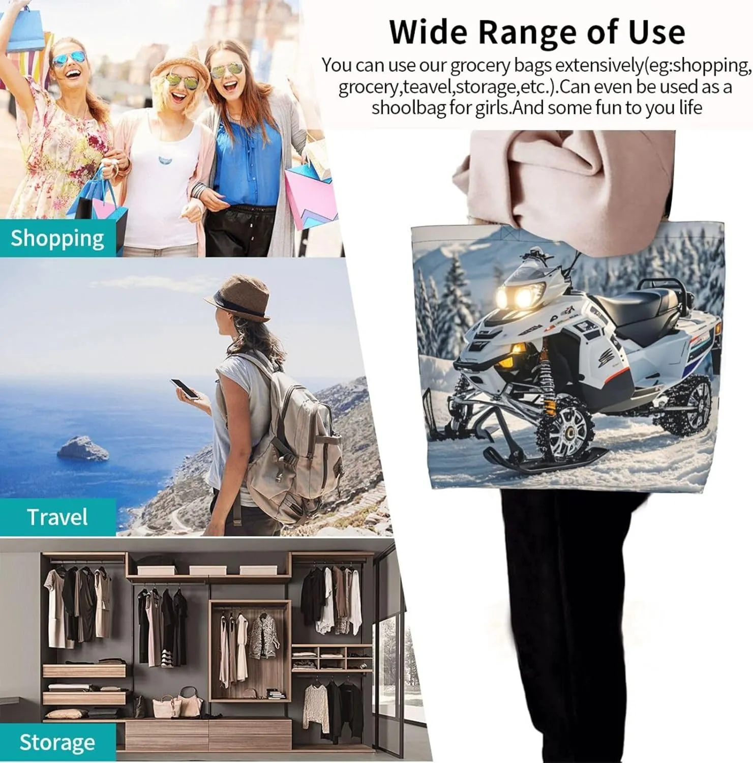 Tote Bag for Women Sunflower Field Sunset Grocery Bag Foldable Shopping Bags Reusable Large Tote Bag