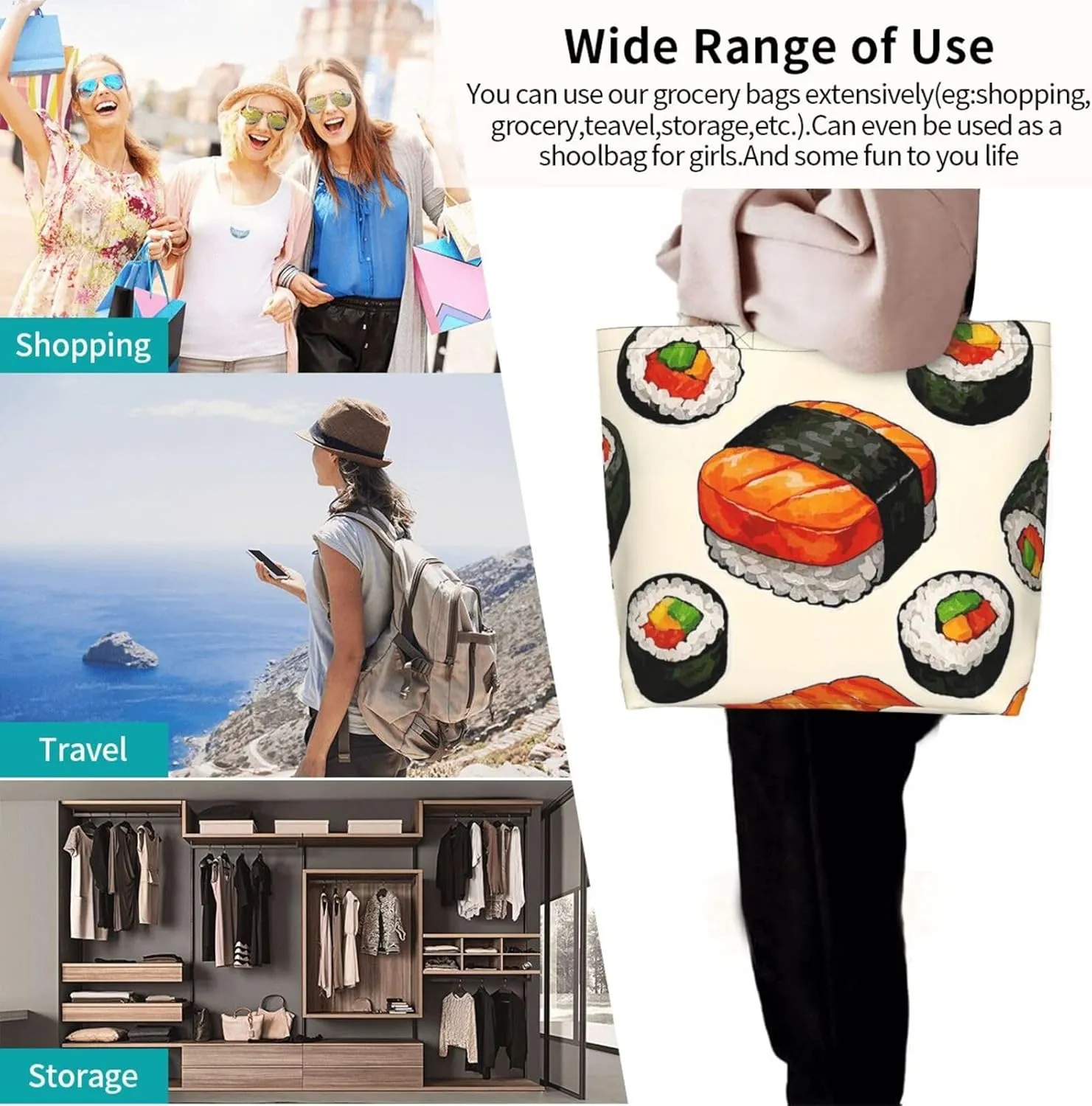 Tote Bag for Women Turquoise Blue Gold Marble Grocery Bag Foldable Shopping Bags Reusable Large Tote Bag