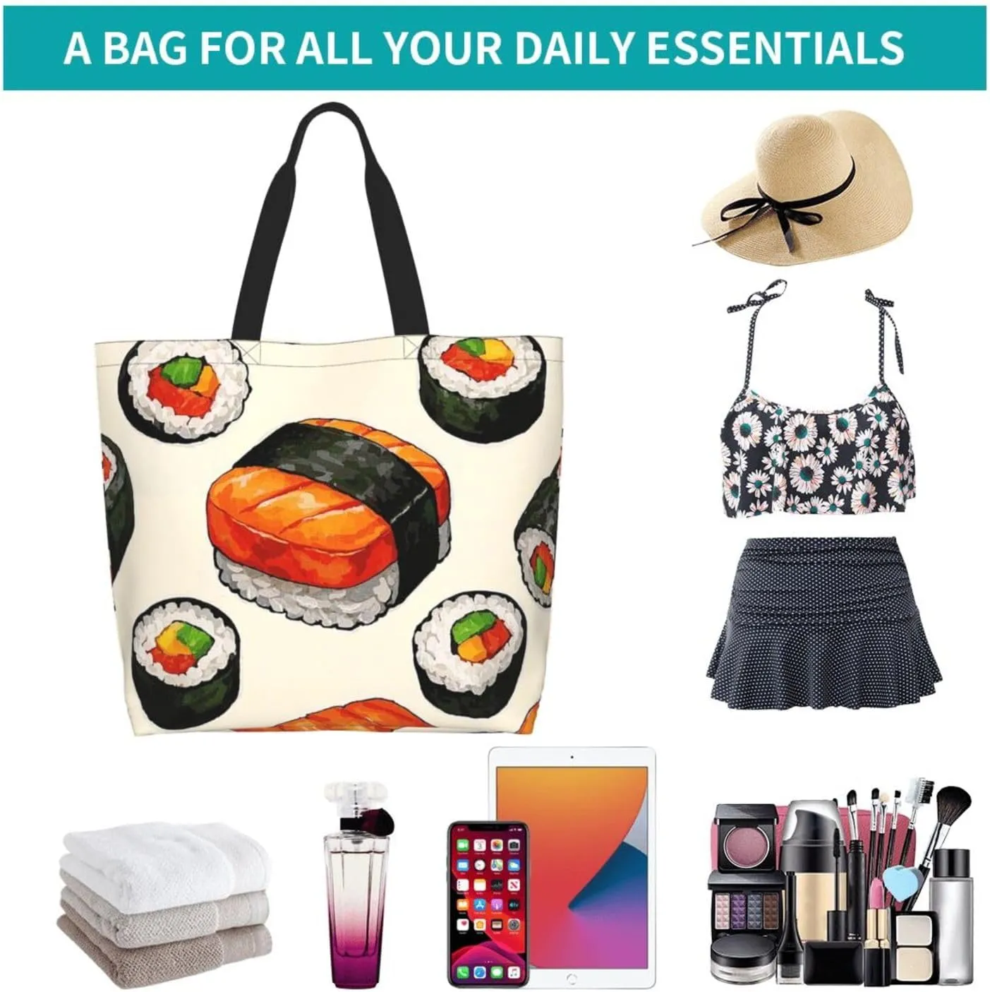 Tote Bag for Women Turquoise Blue Gold Marble Grocery Bag Foldable Shopping Bags Reusable Large Tote Bag