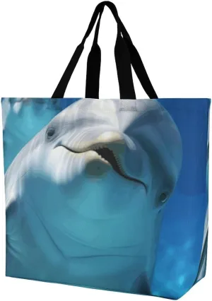 Tote Bag Grocery Bag for Women Shopping Bag Dolphin with A Smile Handbags Beach Bag Shoulder Bag for Shopping