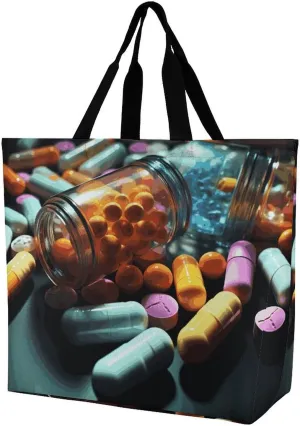 Tote Bag Grocery Bag for Women Shopping Bag Medicine Pills Handbags Beach Bag Shoulder Bag for Shopping