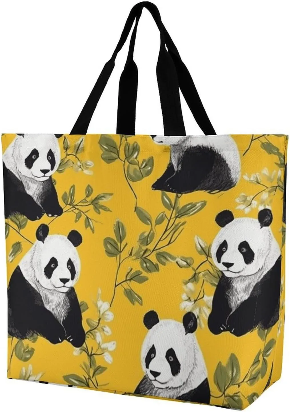Tote Bag Grocery Bag for Women Shopping Bag Panda on Yellow Background Handbags Beach Bag Shoulder Bag for Shopping