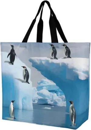 Tote Bag Grocery Bag for Women Shopping Bag Penguins On The Iceberg Handbags Beach Bag Shoulder Bag for Shopping