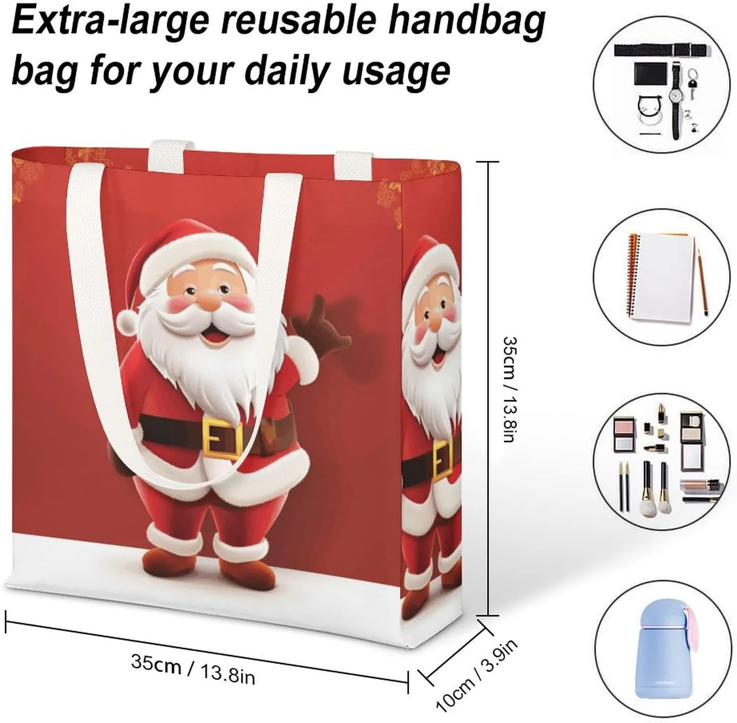 Tote Bag Laptop Handbag Cartoon Santa Claus Grocery Bag Canvas Shoulder Bag Crossbody Bag for Travel
