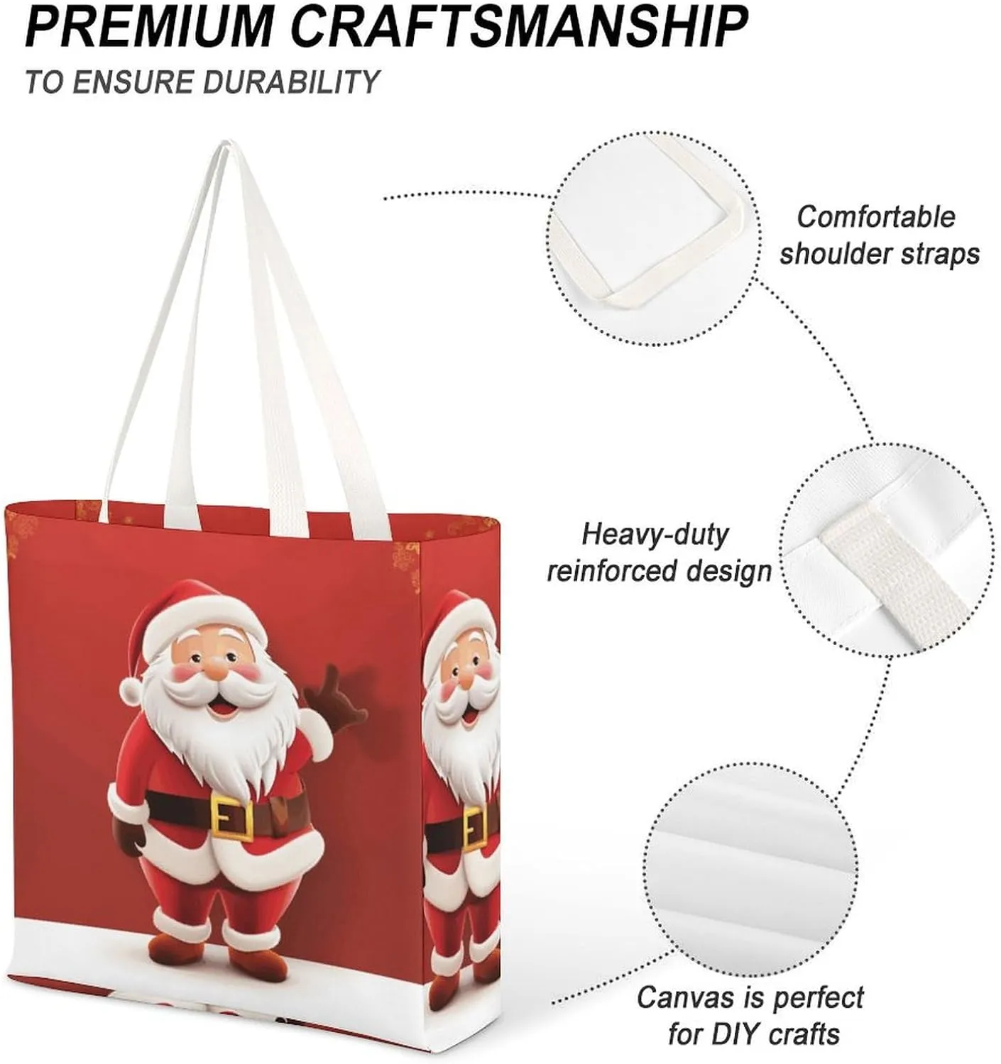 Tote Bag Laptop Handbag Cartoon Santa Claus Grocery Bag Canvas Shoulder Bag Crossbody Bag for Travel