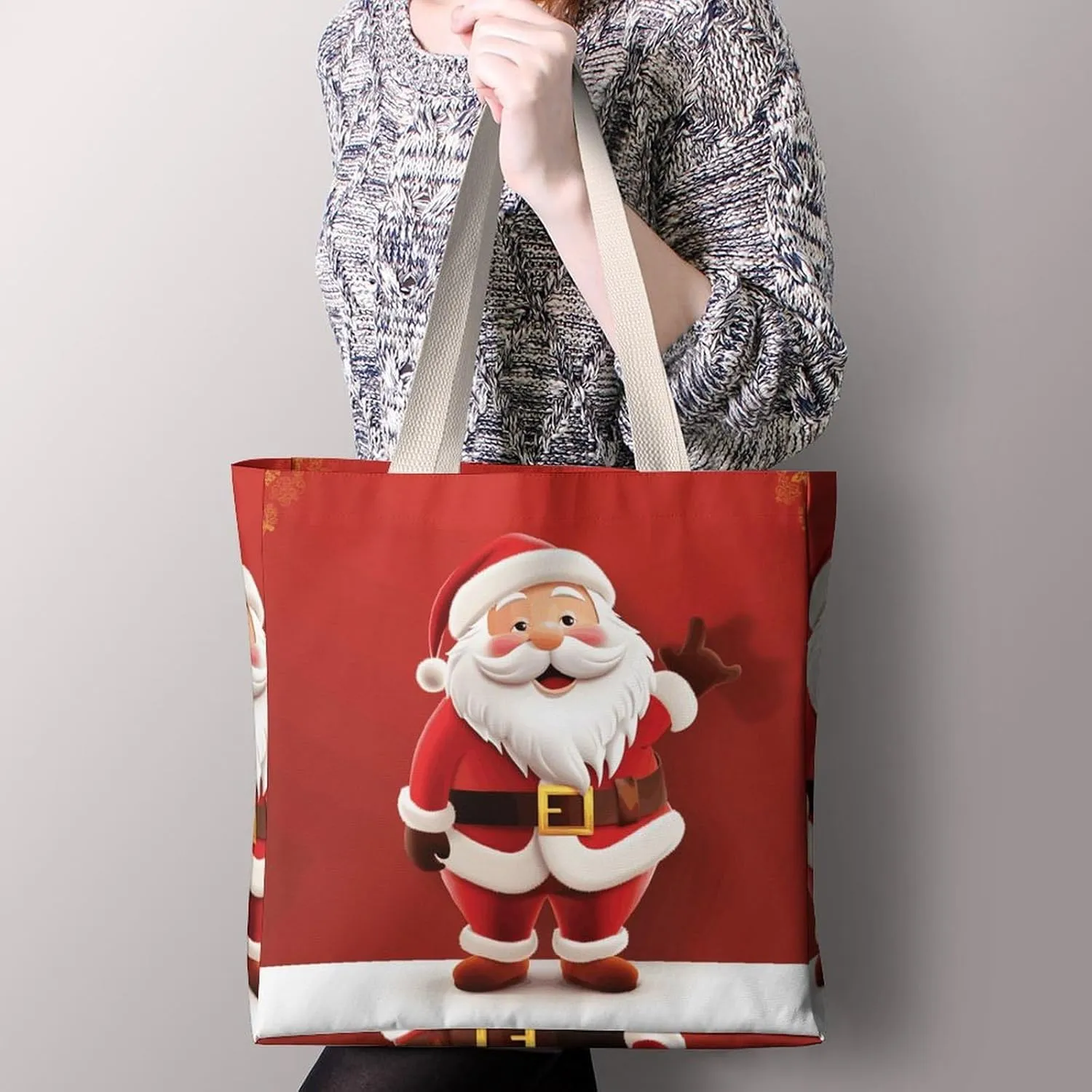 Tote Bag Laptop Handbag Cartoon Santa Claus Grocery Bag Canvas Shoulder Bag Crossbody Bag for Travel