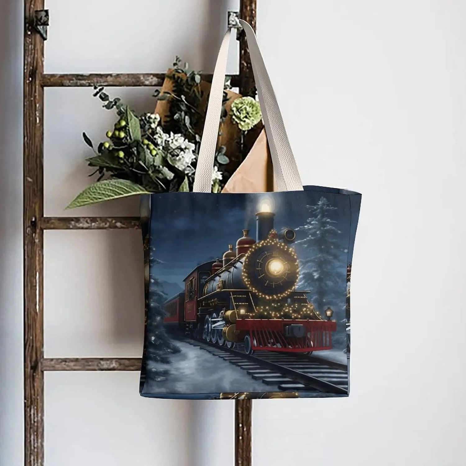 Tote Bag Laptop Handbag Christmas Santa Claus Grocery Bag Canvas Shoulder Bag Crossbody Bag for Travel